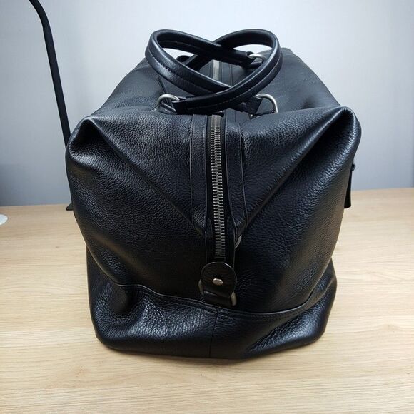 BROOKS BROTHERS Golden Fleece Black Pebbled Leather Weekender Travel Duffel Bag - Picture 6 of 13